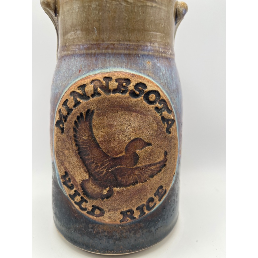 Minnesota Wild Rice Studio Pottery Crock Handcrafted Glazed Stoneware Duck Vase